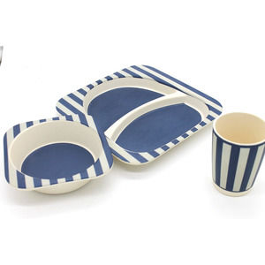 childs hard plastic plate bowl and tumbler dish set blue white stripe